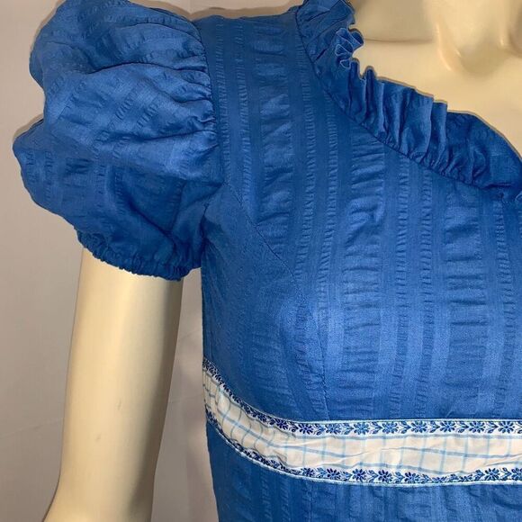 Vintage Blue Regency Handmade Puff Sleeve Empire Waist Maxi Dress Size XS - Picture 3 of 16